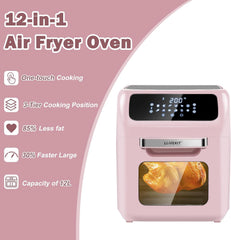 12L Air Fryer Oven with Rotisserie – 12 Presets, 1800W, 90-Min Timer, Oil-Free Cooking, 6 Accessories, Pink