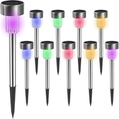 Outdoor Solar Stake Lights, 10 Pack LED, Waterproof Stainless Steel, Solar Powered Garden Lights, Path Light for Holiday, Garden, Pathway, Patio, Yard, Christmas Gifts