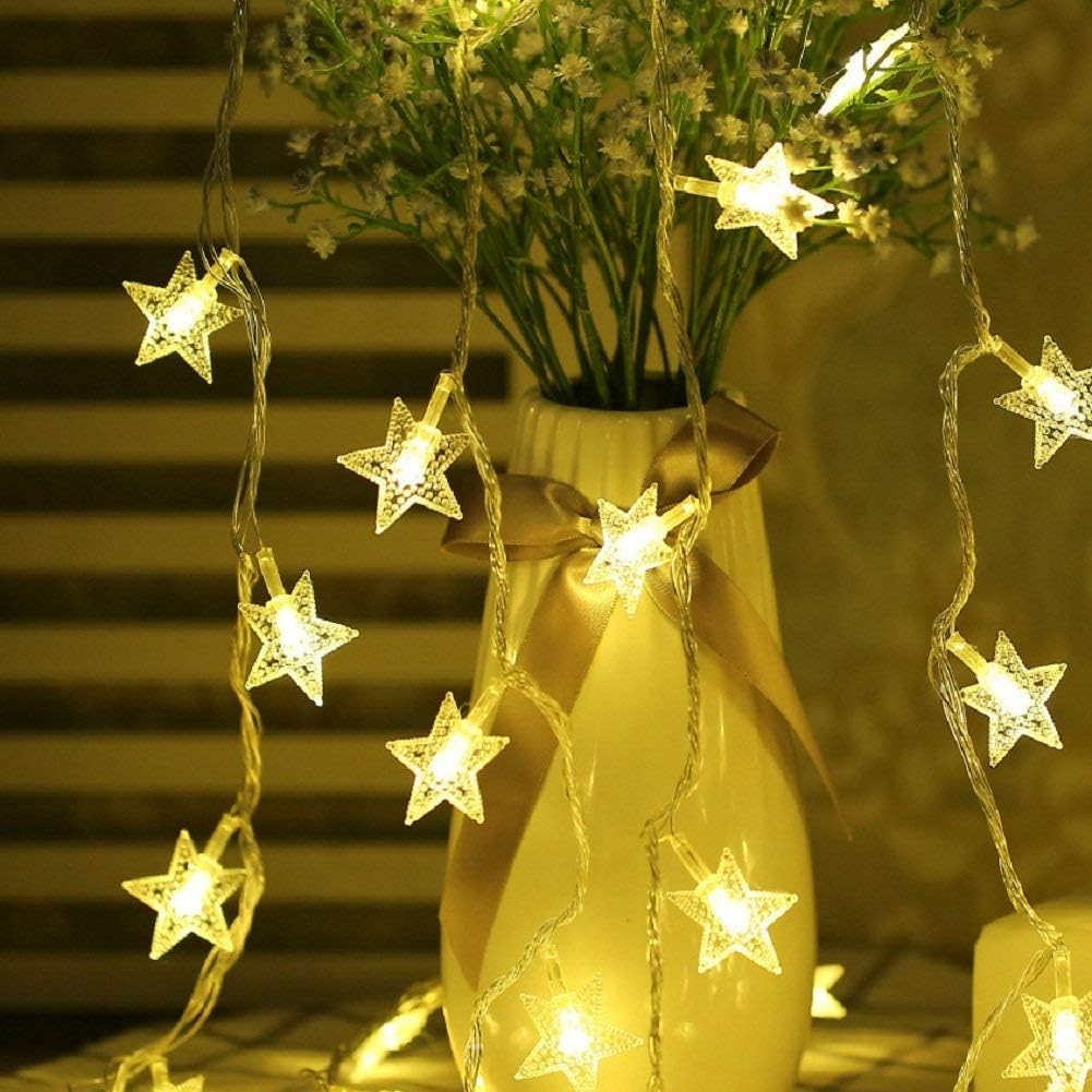 Fairy Lights Battery Powered Stars String Lights 5M 50 LED Battery Operated Decorative Lighting for Christmas Wedding Birthday Indoor Outdoor Use(Warm White)