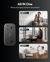 65W Travel Extension Lead with 2 Outlets & 4 USB (2 Type-C) – Cruise & Hotel Essential