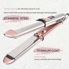 2-in-1 Titanium Ionic Hair Straightener & Curler, Fast Heating, Dual Voltage, Pink