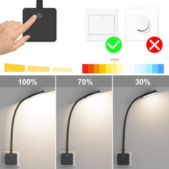 Plug-in LED Wall Light – 4W 350LM, Dimmable Gooseneck Bedside Reading Lamp with Touch Switch, 4000K Neutral White, Black Finish