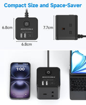 Cube Extension Lead with USB C, 3 Way Plug Tower 4 USB Ports 2M 3250W