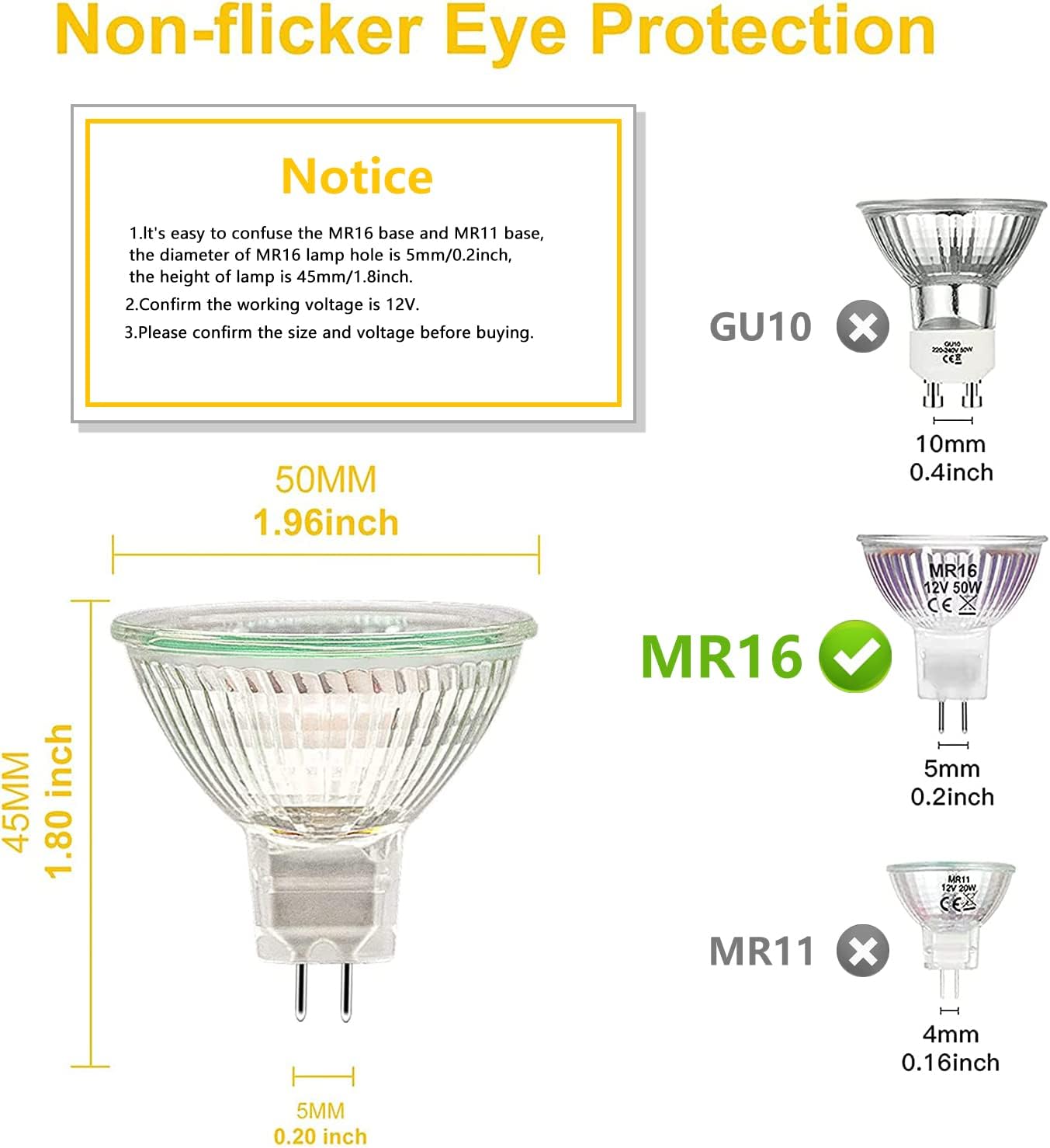 MR16 GU5.3 12V 20W Halogen Spotlight Bulbs 2700K (6 Pack)