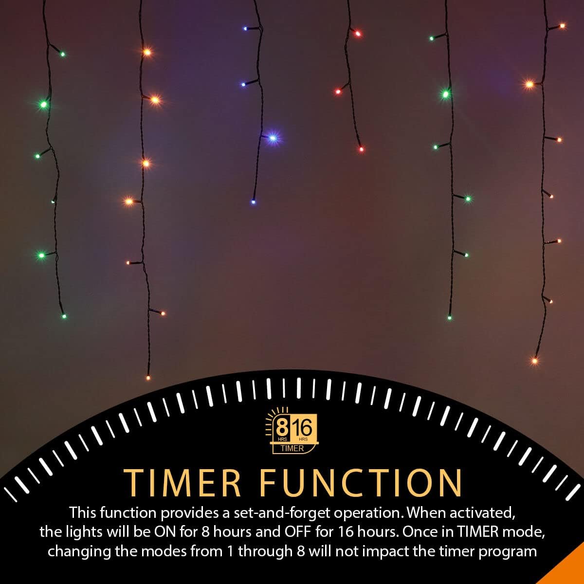 220 LED Multicolour Icicle Christmas Lights | 7.5m Outdoor & Indoor