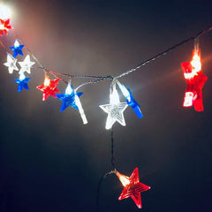 20 LED Red, White, Blue Double-Star String Lights – 9.8ft Battery Powered Fairy Lights for Bedroom, Indoor/Outdoor, Wedding, Nursery, and Christmas Decor (S-Star)