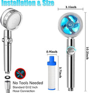 High Pressure Shower Heads, Handheld Turbo Fan Shower with Filters Vortex Hydro Jet Turbo Propeller 360 Degrees Rotating Shower Head(Blue)