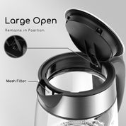 Aigostar Glass Kettle 1.7L 2200W with LED Lighting, Boil Dry Protection, BPA Free