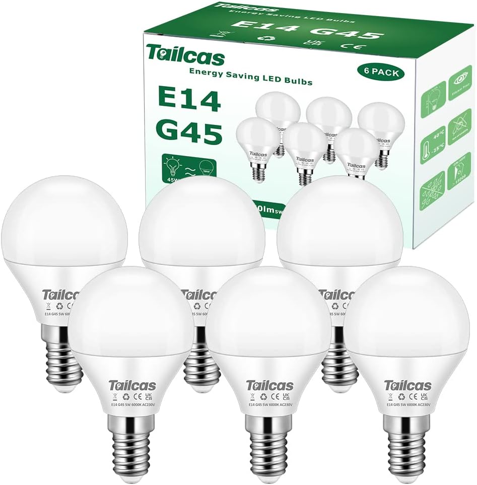 "E14 LED Bulb, 5W (40/45W Equivalent), Daylight Cool White, 450LM, No Flickering, Non-Dimmable, 6-Pack"