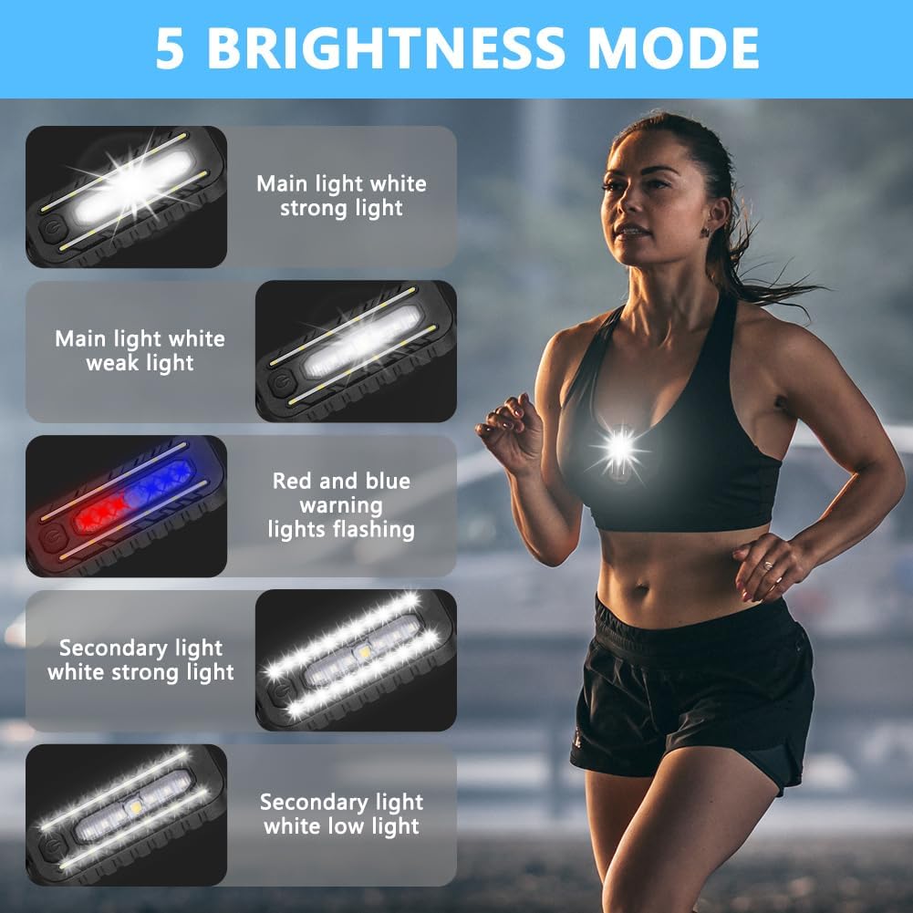 Clip-On Flashlight Running Light – 150 Lumen USB-C Rechargeable Safety Torch with 5 Modes, Hands-Free LED Work Light, IPX4 Waterproof