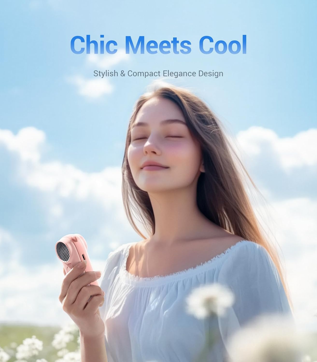 Diveblues Portable Handheld Turbo Fan, 4000mAh Rechargeable Pocket Hand Fan, Up to 16 Hours, Hand Fan with 5 Speeds Powerful Cooling for Travel/Summer/Outdoor/Lash/Purse