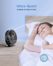 TriPole Desk Fan, Portable USB Fan 3 Speeds Adjustable Powerful Mini Fans, Ultra Quiet 360° Rotatable Table Cooling, Electric Small Fans for Bedroom, Office, Library Desktop, Travel