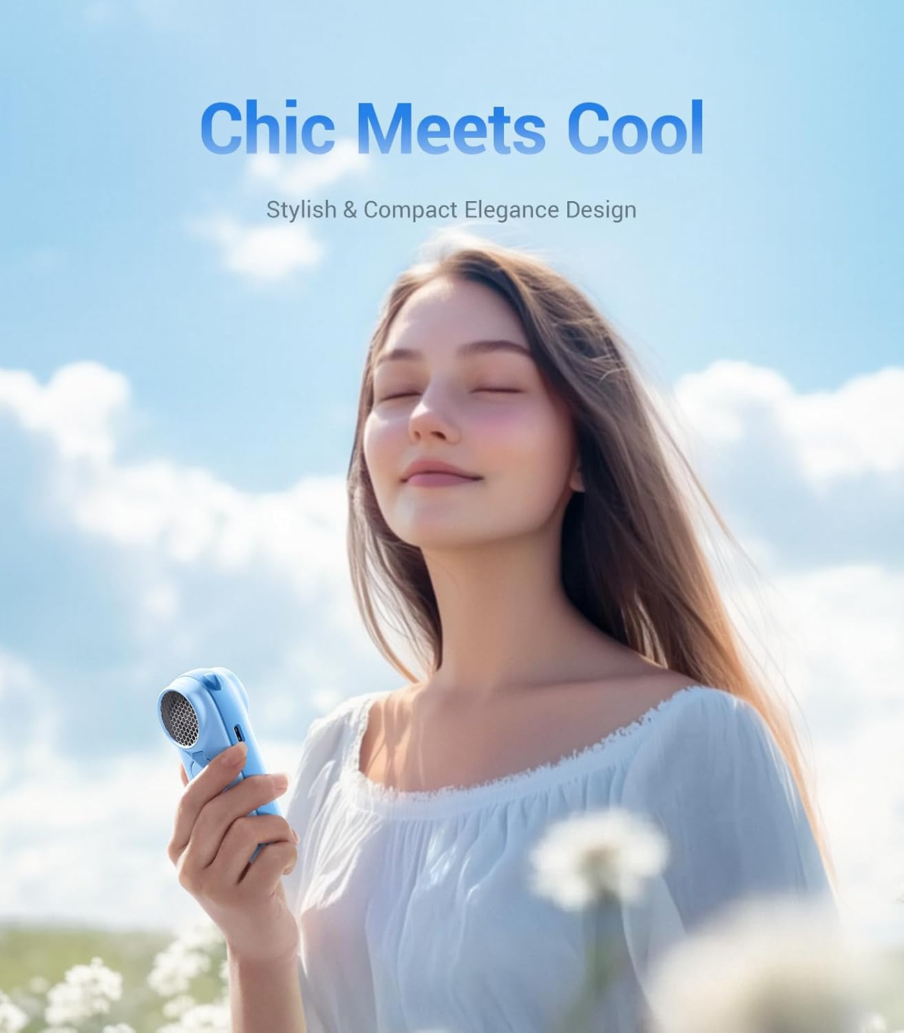 Diveblues Portable Handheld Turbo Fan, 4000mAh Rechargeable Pocket Hand Fan, Up to 16 Hours, Hand Fan with 5 Speeds Powerful Cooling for Travel/Summer/Outdoor/Lash/Purse