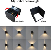Outdoor Wall Lights with Motion Sensor 2 Pack, 12W Up Down PIR Lights, 3000K Warm White, IP65 Waterproof Black LED Wall Sconce for Front Door