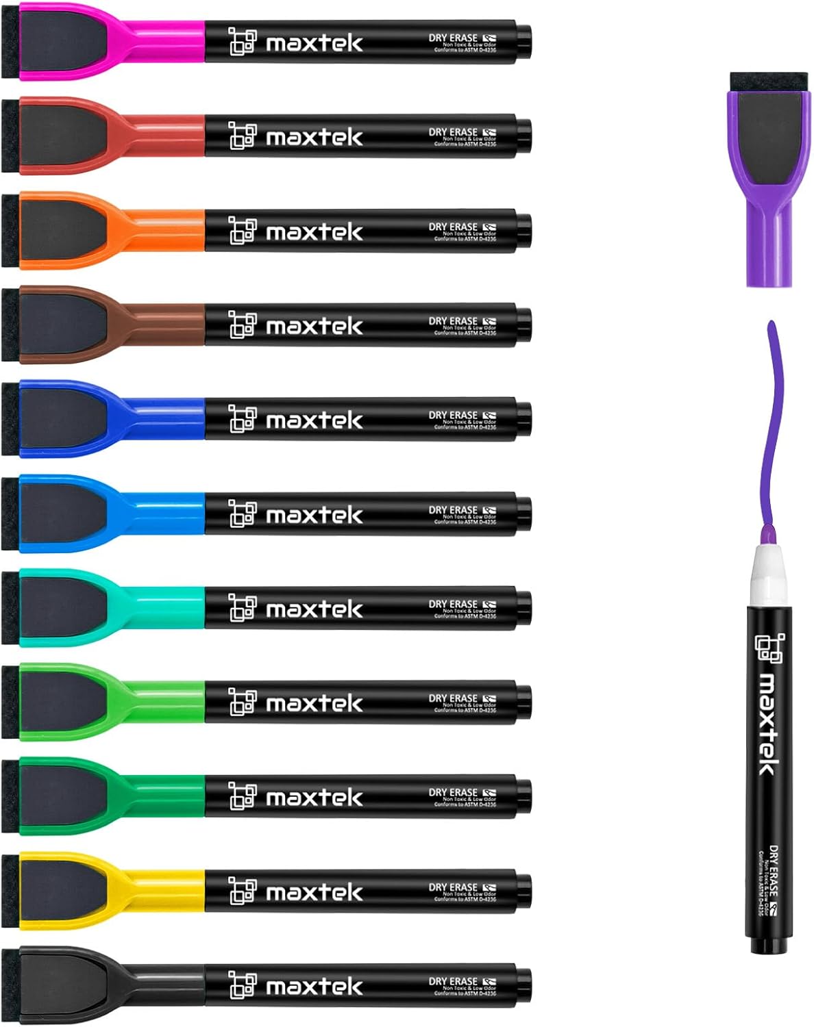 Magnetic Whiteboard Markers, 12 Colours Fine Tip Erasable Low-Odour Pens