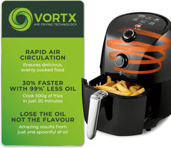 Tower T17025 Vortx Compact Air Fryer, 1.5L – 900W, Rapid Air Circulation, 30-Min Timer, Healthy Low-Oil Cooking, Black