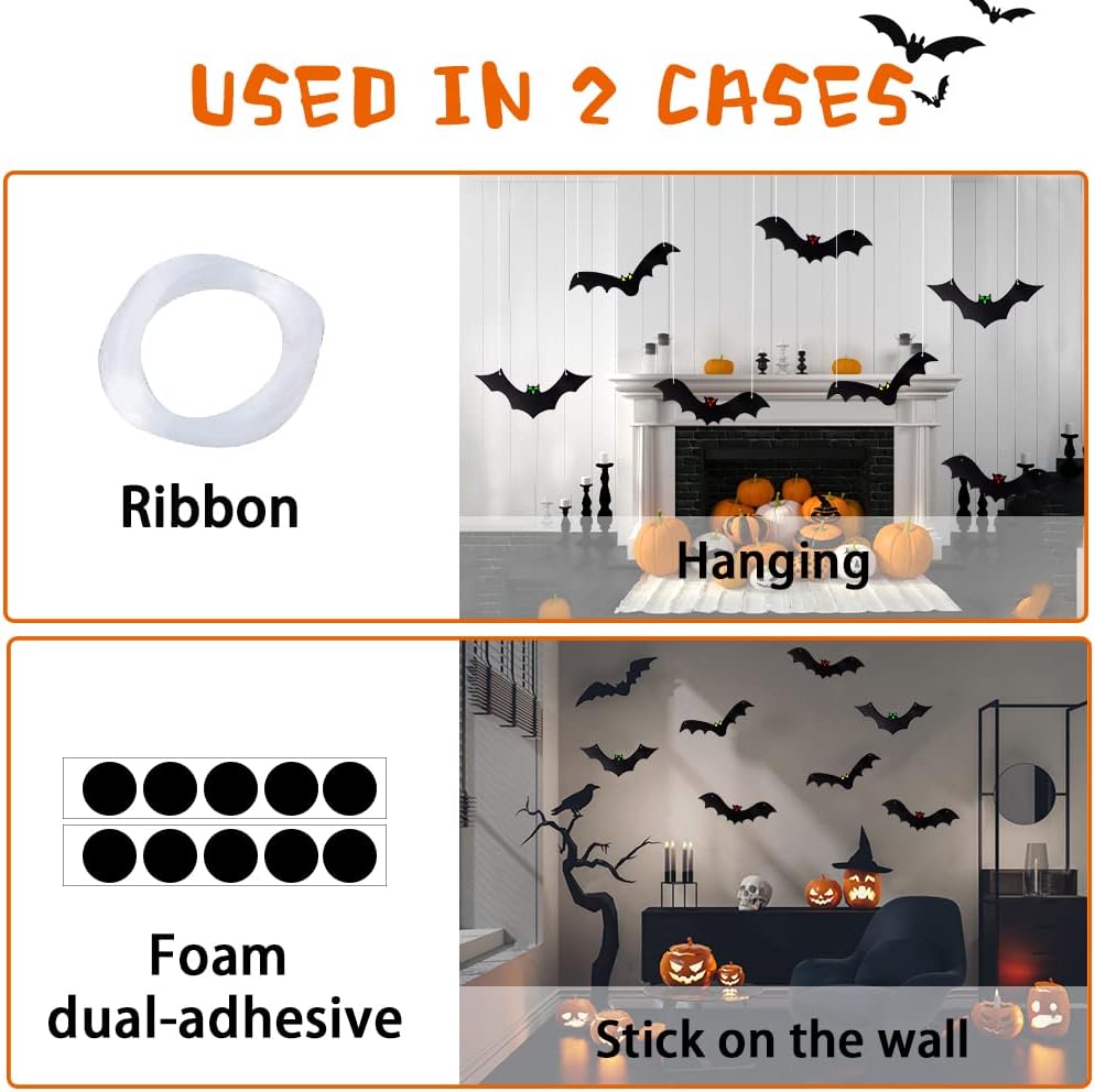 12PCS Halloween Hanging Bats with Glowing Eyes Outdoor Yard Decor