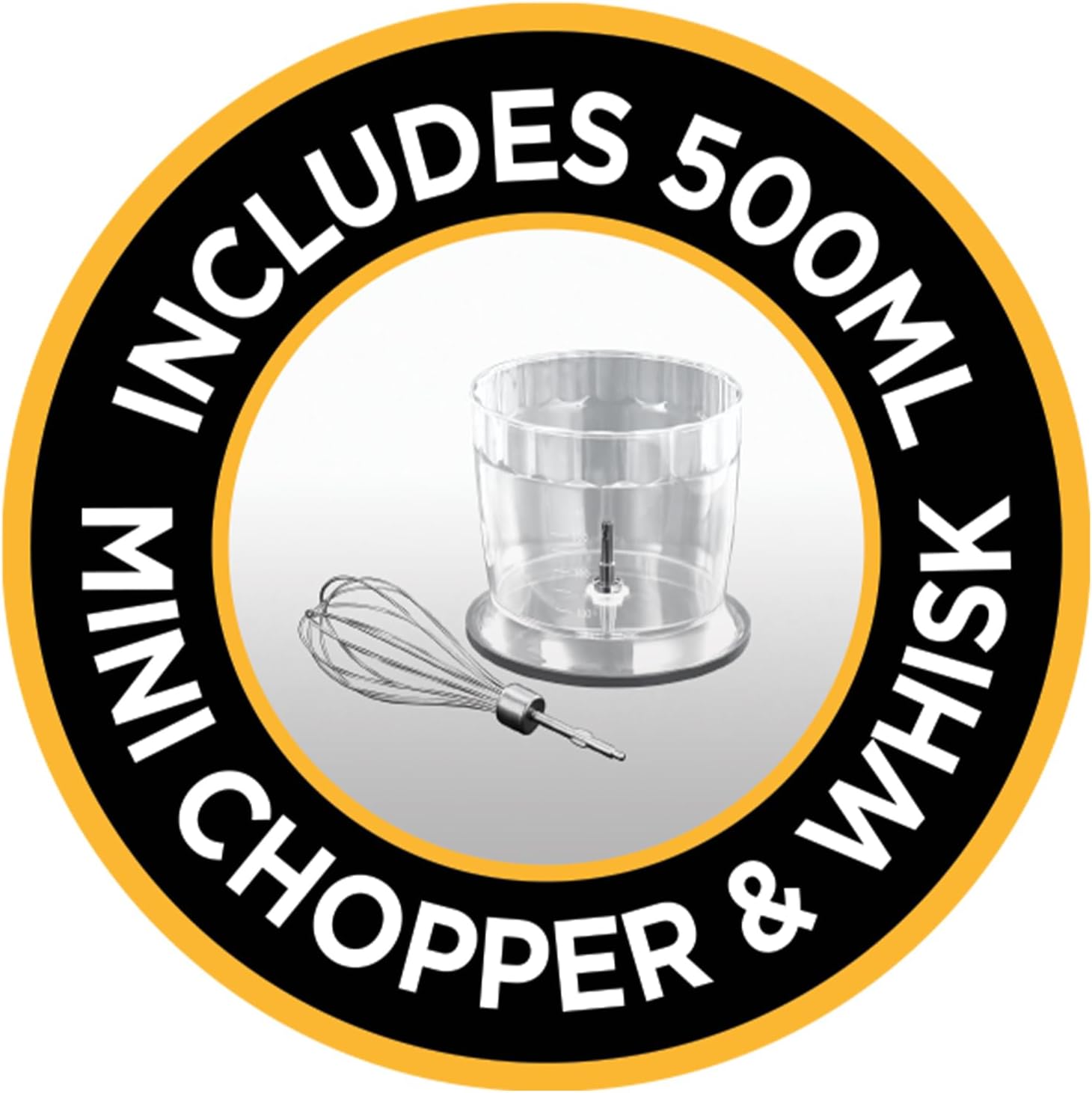 Desire 3-in-1 Electric Hand Blender 500W – Mini Chopper, Whisk & Stick Blender Set with Beaker & 500ml Bowl – Stainless Steel