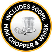 Desire 3-in-1 Electric Hand Blender 500W – Mini Chopper, Whisk & Stick Blender Set with Beaker & 500ml Bowl – Stainless Steel