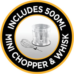 Desire 3-in-1 Electric Hand Blender 500W – Mini Chopper, Whisk & Stick Blender Set with Beaker & 500ml Bowl – Stainless Steel
