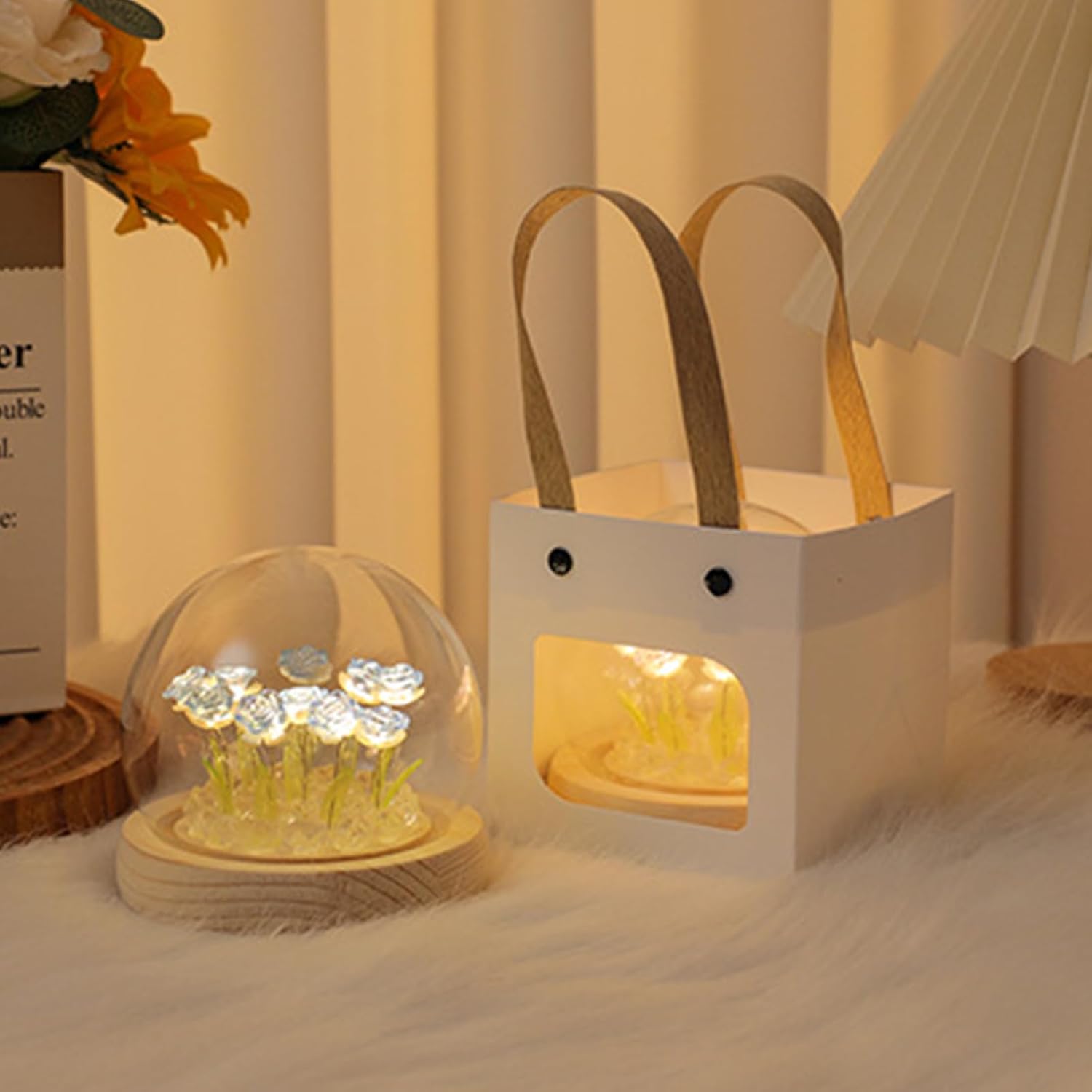 Rose Flower Night Lamp with Soft LED Light – Cute Battery Powered Bedroom Decor Gift