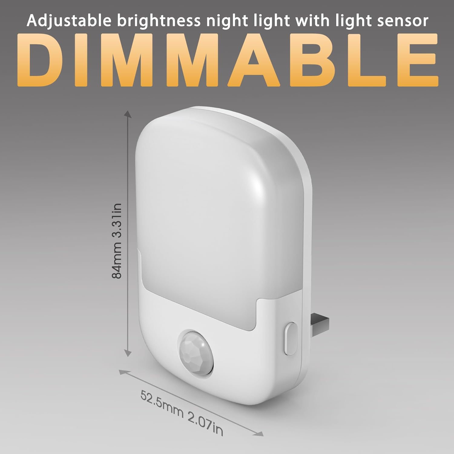 Plug-in LED Night Light with Dusk-to-Dawn & Motion Sensor, Adjustable Brightness, 3000K Warm White, 1W, 1 Pack