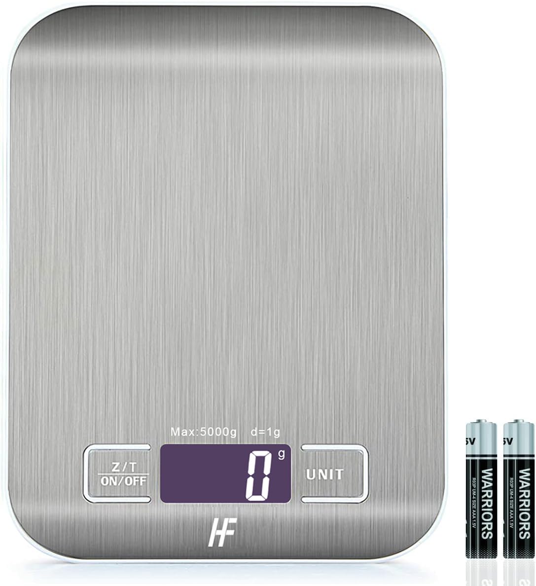 Digital Kitchen Scale 5kg/1g – Stainless Steel Food Weighing Scale with Backlit LCD, Multifunction Cooking & Baking Scale