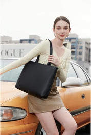 Ladies PU Leather Tote Bag – Simple Work, School & Shopping Handbag with Zipper Pocket