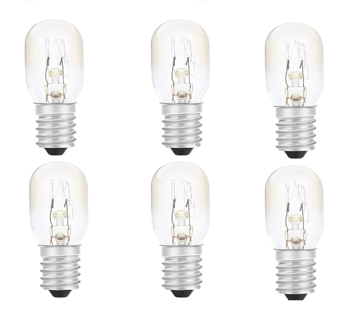 6-Pack 15W E14 Warm White 2700K Small Screw Incandescent Bulb for Pygmy Sewing Machine, Salt Lamp, Oven & Fridge Light Replacement – T20 Tubular SES Bulb