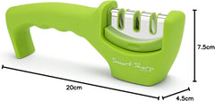 Smart Sharp 3-Stage Professional Knife Sharpener – Manual Kitchen Knife Sharpener with Ceramic Stone, Tungsten Carbide & Diamond Rods – Non-Slip Ergonomic Handle (Green)