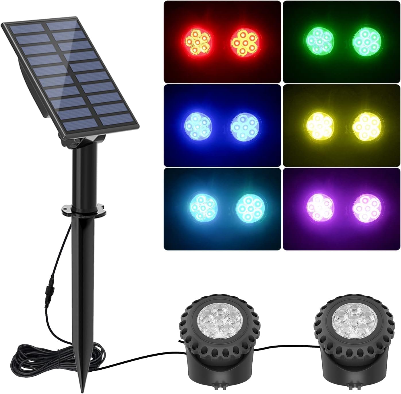 Solar Pond Lights, Submersible with 3 Lamps, IP68 Waterproof, Landscape Spotlight