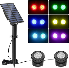 Solar Pond Lights, 3 Lamps, 18 LEDs, Submersible, IP68 Waterproof, Amphibious Landscape Spotlight for Garden, Outdoor