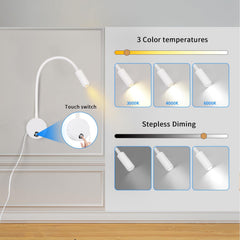 Wall-mounted light fixture with touch switch and color temperature options on a gray wall.