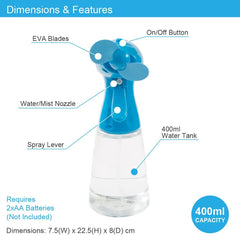Benross 40239 Water Mist Spray Fan/Handheld Cooling Device/Portable For Holidays, Beach Trips, Sports Events, Office Use & Travel Use/Blue Colour
