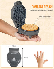 Mini Waffle Maker 4 Inch – Compact Breakfast Waffle Iron, Nonstick Snack, Chaffle & Hash Browns, 550W Grey