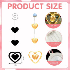3Pcs LED Heart Shaped Fairy Lights, Battery Powered Valentine Window Lights with Suction Cups, Love Heart Hanging Curtain Lights for Window, Door & Home Decor