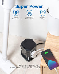 Tower Extension Lead [13A 3250W] with 12 AC & 6 USB Ports, Surge Protected 2M Power Strip