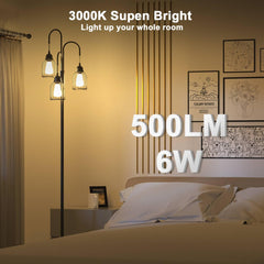 190cm Floor Lamp – Modern Black Dimmable Standing Tree Lamp with Wire Cage Shades, 3 E27 LED Bulbs Included for Living Room, Bedroom & Study