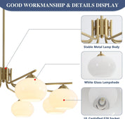 Chandelier with stable metal lamp body and white glass lampshade, UL certified E26 socket.