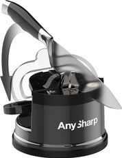 AnySharp Pro Metal Knife Sharpener – Hands-Free PowerGrip Suction | Sharpens All Knives | Hardened Steel & Serrated | Wolfram Finish