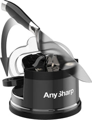 AnySharp Pro Metal Knife Sharpener – Hands-Free PowerGrip Suction | Sharpens All Knives | Hardened Steel & Serrated | Wolfram Finish