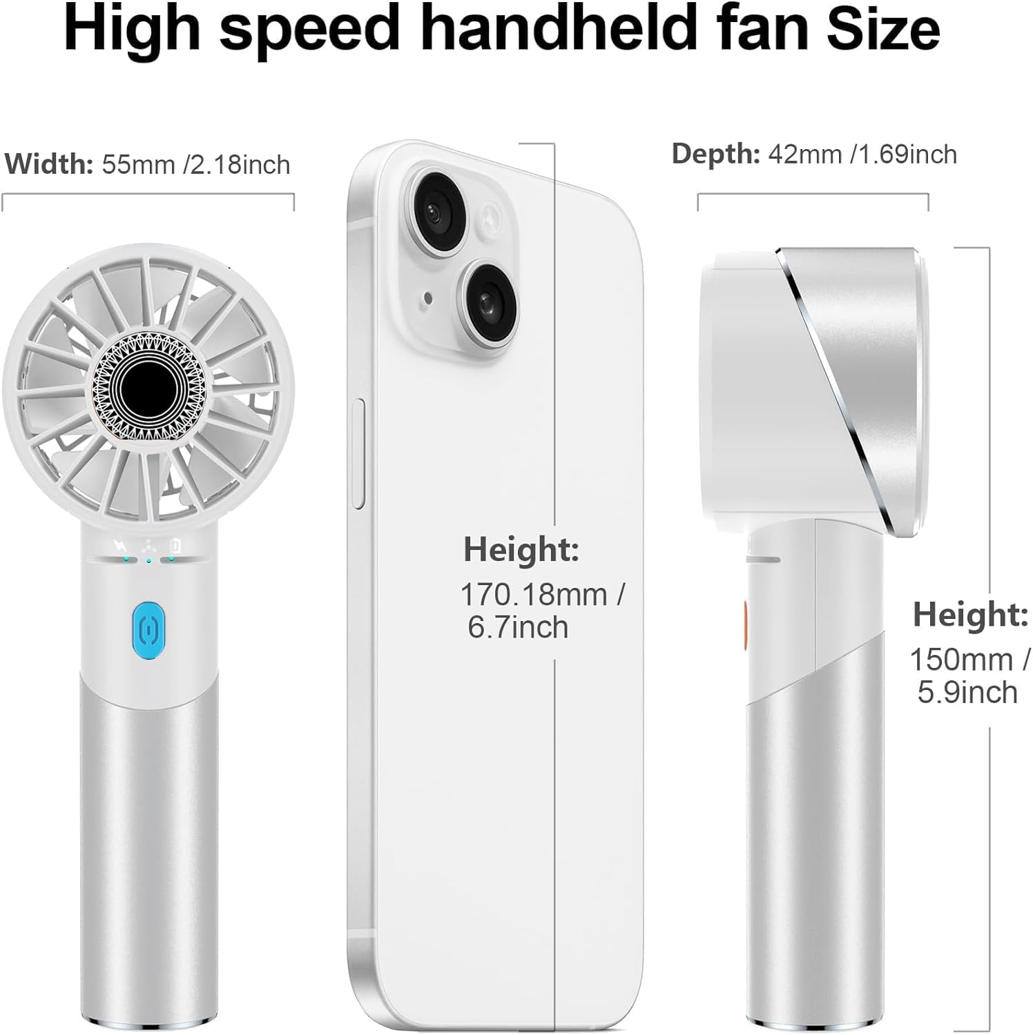 Handheld Fan,Ultra-Portable 7000 RPM Turbo Mini Fan with 16H Battery,4-Speed USB Rechargeable Metal Design | Pocket Fan for Travel/Outdoor/Home/Office,Gift for Men & Women (Alloy Construction)
