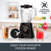 Blendforce II Blender 600W – 2L Jug (1.25L Capacity), 4 Stainless Steel Blades, 2 Speeds + Pulse, Ice Crush & Smoothie Maker – Black