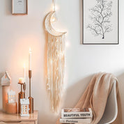 Koytoy Macrame Wall Hanging with LED Moon Dreamcatcher – Boho Home & Party Décor