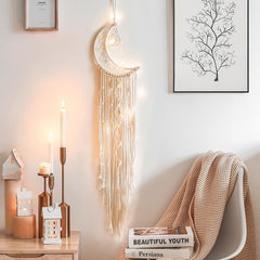Koytoy Macrame Wall Hanging with LED Moon Dreamcatcher – Boho Home & Party Décor
