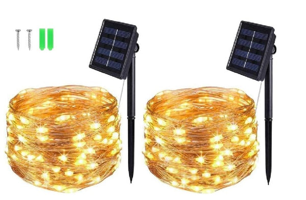 2 Pack Solar Powered String Lights, 16.4Ft 50 LEDs, Warm White Waterproof Fairy Lights for Indoor & Outdoor Decorations