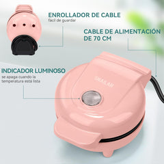 Snailar Mini Waffle Maker – 550W Compact Waffle Iron, Nonstick Coating, Ready Indicator Light, Cool Touch Handle, Easy Clean, Pink