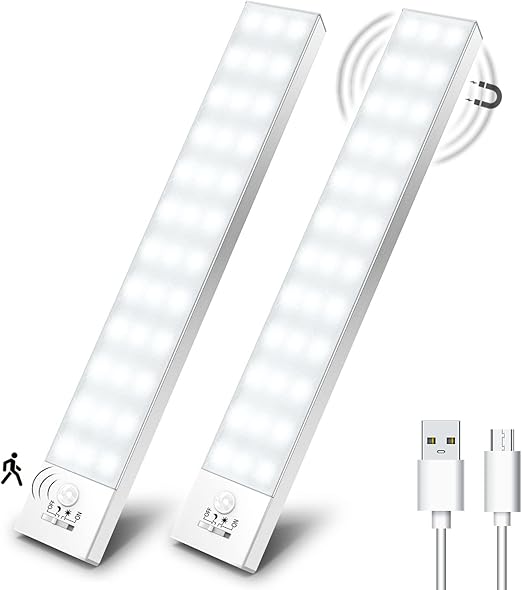 2 pack LED Under Cabinet Lights - 36 LED Motion Sensor Wireless USB Rechargeable 1000mAh Night Light