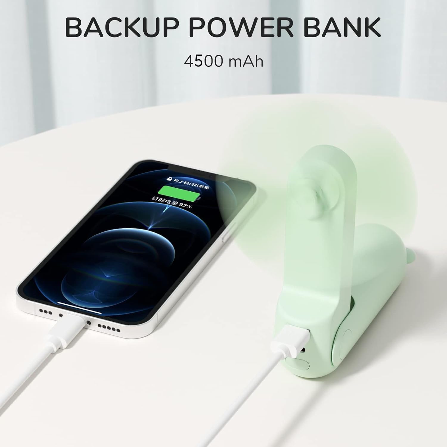 Portable Handheld Fan with 4500mAh Powerbank – Green