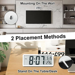 8'' LCD Digital Wall Clock with Time, Temperature & Date Display, Battery/USB Powered